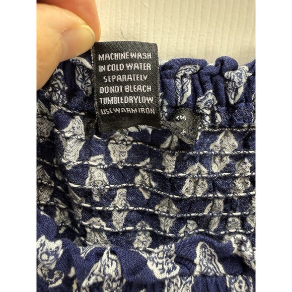 Style House XL Maxi Sundress Boho Smocked Bodice Ruffle Straps Blue White - Picture 4 of 7